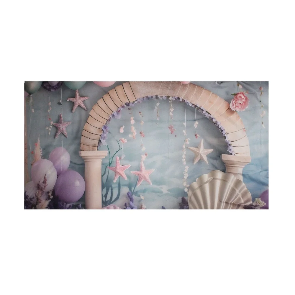 Mermaid Under the Sea Fabric Tablecloth 86x42 in Birthday Party Decor Blue Purpl